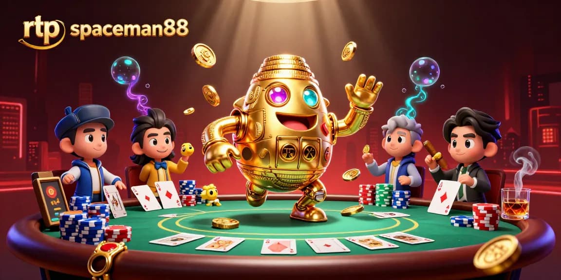 Play and win with rtp spaceman88, showcasing exciting poker elements and vibrant casino visuals.