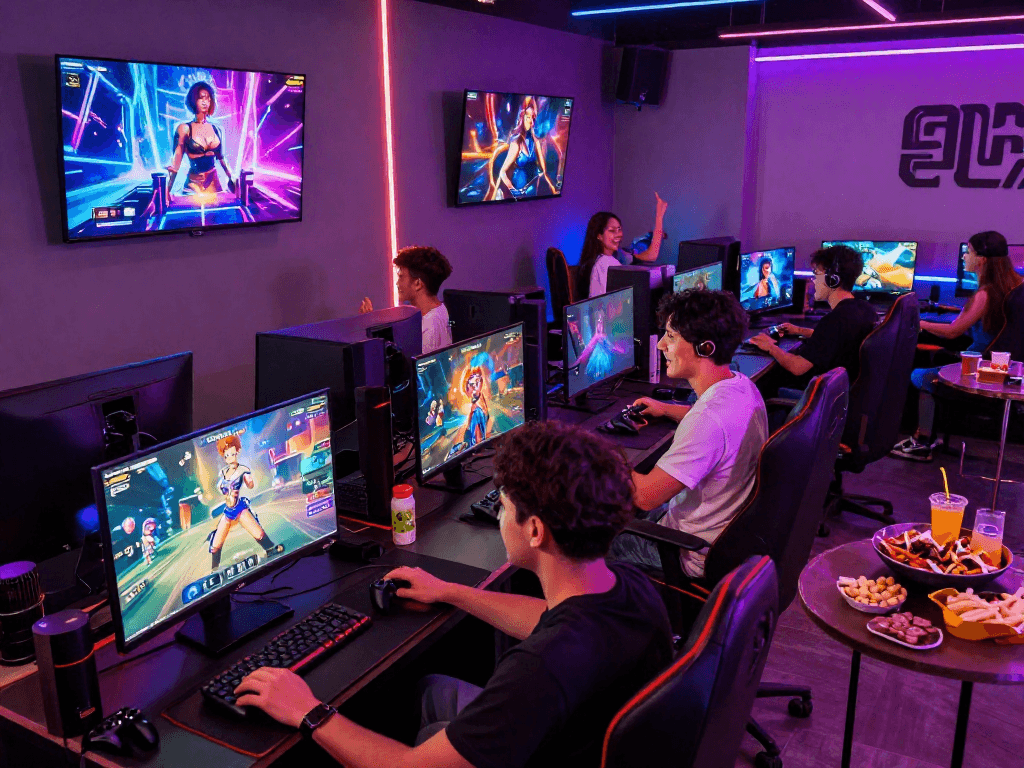 Players enjoying diverse sex games in a vibrant gaming lounge atmosphere.