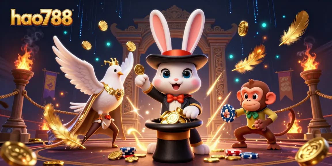 HAO788 menarik perhatian pemain dengan mesin slot dan koin emas berkilau dalam ilustrasi 3D yang menawan