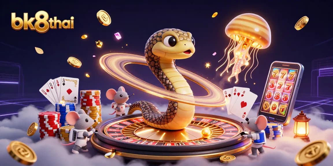 Experience thrilling gameplay at bk8thai with exciting cosmic casino elements spinning around in a vibrant scene.