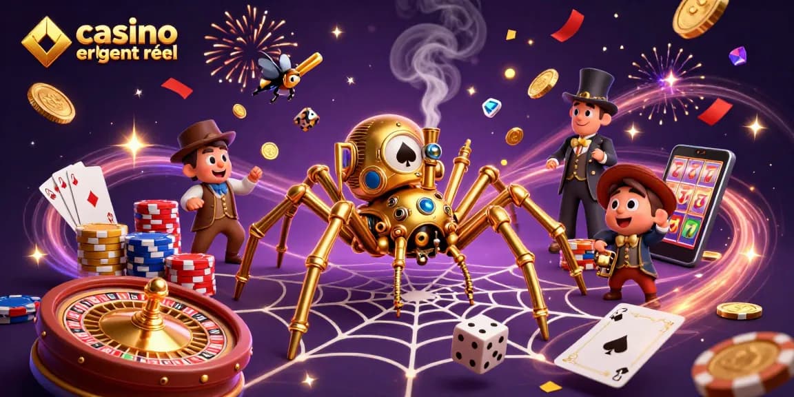 Jouez au casino en ligne argent réel avec cette illustration dynamique et festive.