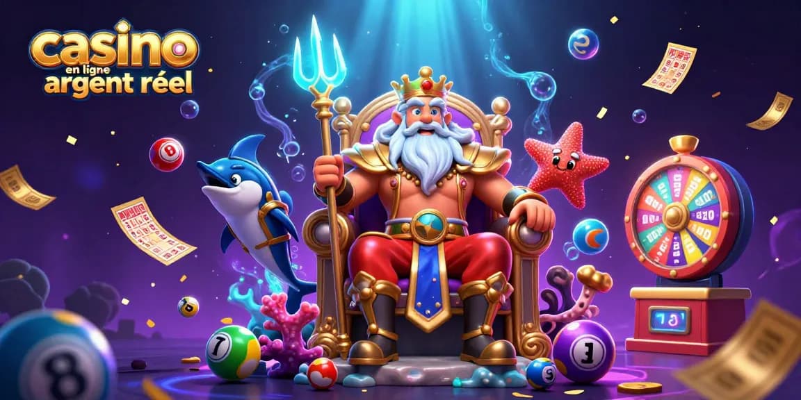 Jouez au casino en ligne argent réel avec Neptune et son garde samouraï dans une scène sous-marine vibrante.