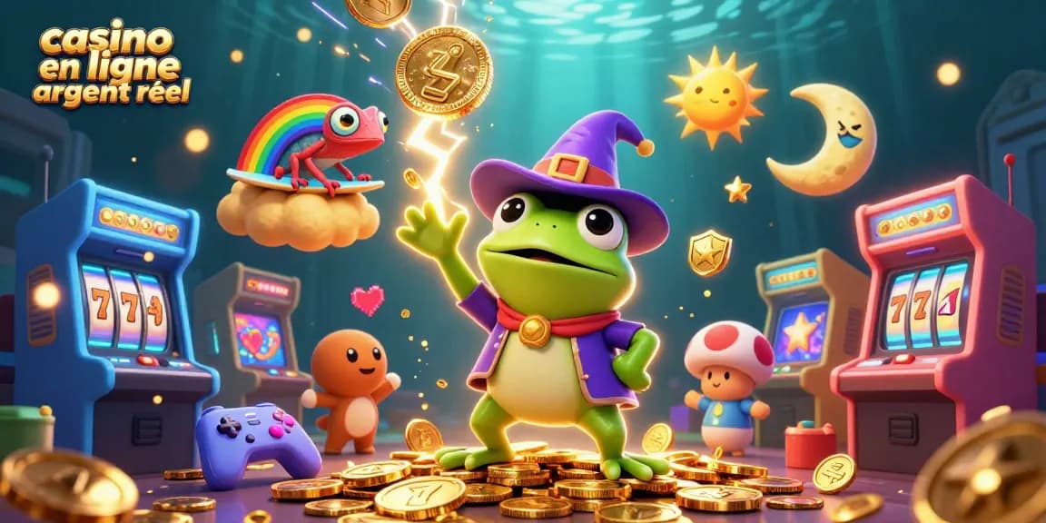 Plongez dans l'univers du casino en ligne argent réel avec une illustration 3D captivante.
