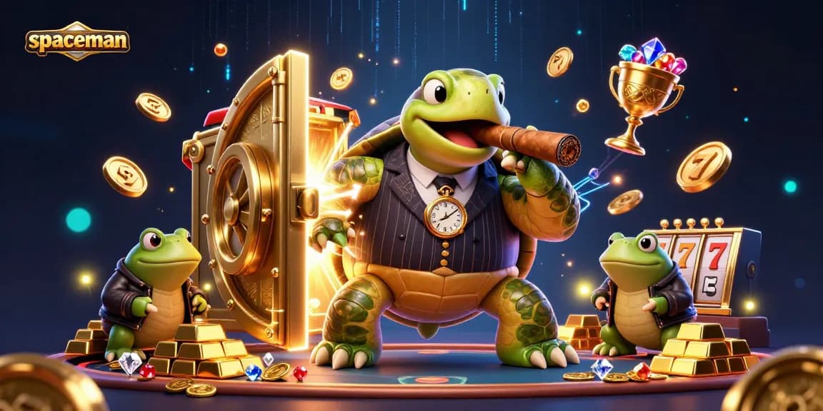Spin to win with spaceman in a lively casino scene filled with treasures and gaming elements.