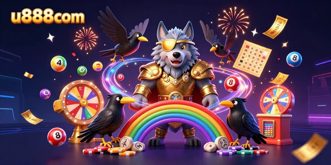 Experience exciting gameplay with u888com as mystical characters celebrate around casino-themed elements.