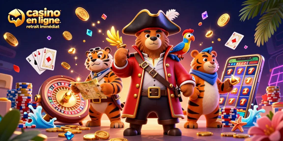 Découvrez un casino en ligne retrait immédiat avec un ours pirate et un tigre en plein action.