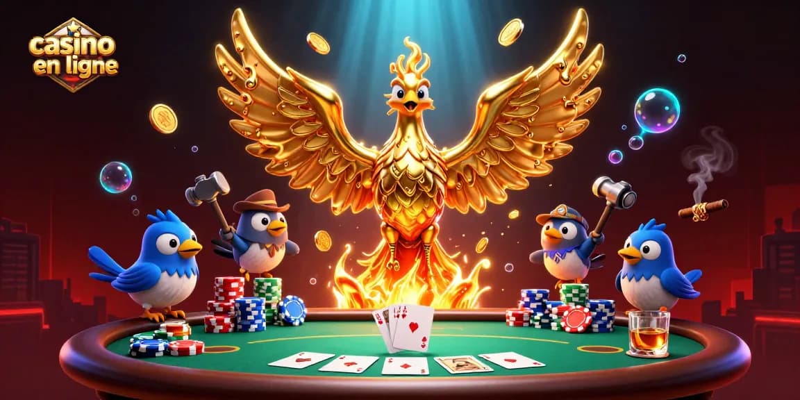 Découvrez l'illustration d'un phoenix doré dans un nouveau casino en ligne captivant.