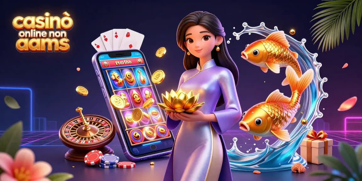 Impegnati in un gameplay emozionante con casinò online non aams caratterizzato da una scena 3D affascinante di un'elegante donna asiatica con elementi da casinò.