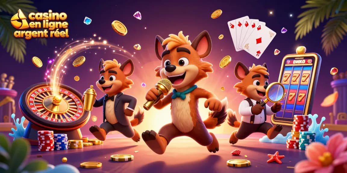 Visitez casino en ligne argent réel avec une scène dynamique de hyènes dans un club de casino.