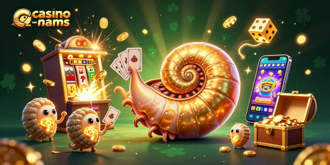 Giocando in un casino non AAMS sicuri, un nautilus gigante tiene carte e ruota della fortuna, circondato da simboli vincenti.