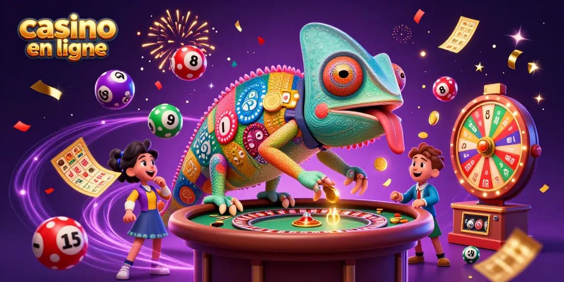 Plongez dans l'univers du casino en ligne avec cette illustration dynamique et colorée.