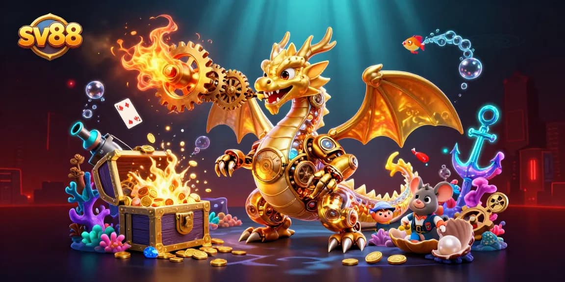 Engage with sv88's immersive gaming experience featuring a biomechanical dragon and underwater treasures.