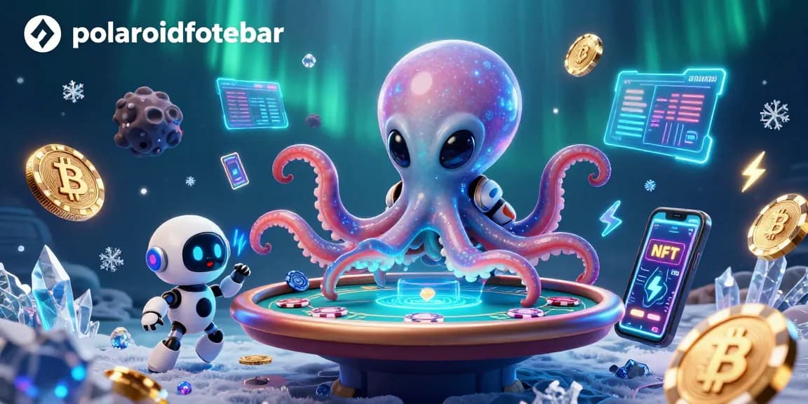 Engage in thrilling games at polaroidfotobar with a whimsical alien octopus dealing cards at a poker table.