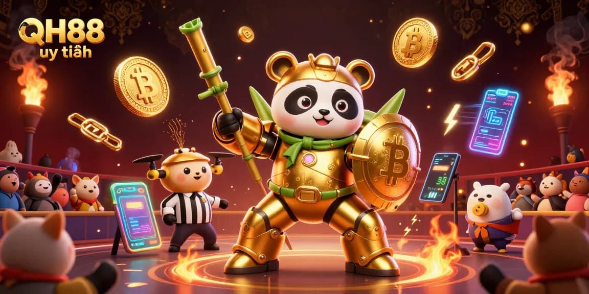 Experience the thrill of QH88 uy tín with an engaging 3D casino scene showcasing vibrant gaming elements.