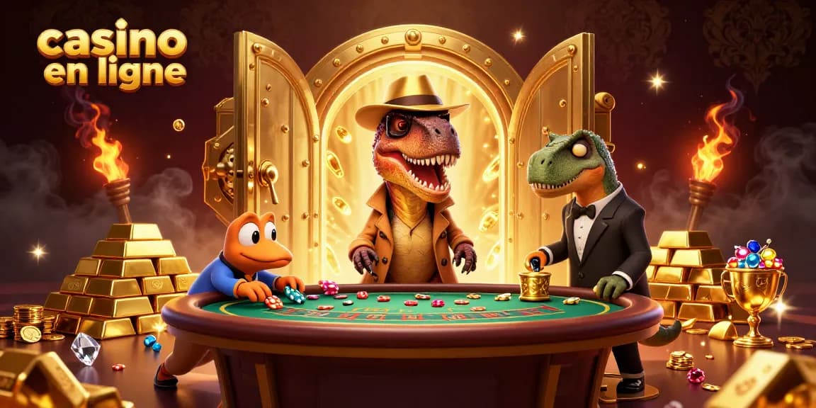 Casino en ligne : un vélociraptor joueur tente de gagner au blackjack tout en étant observé.