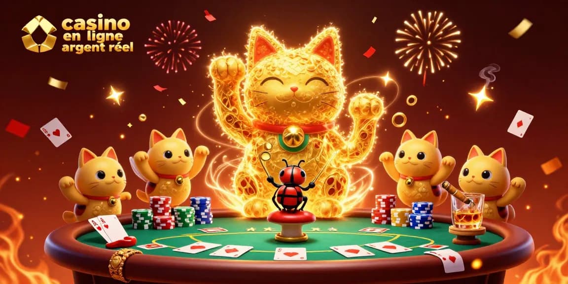 Découvrez des jeux de casino en ligne argent réel avec des lucioles dorées et une ambiance festive.
