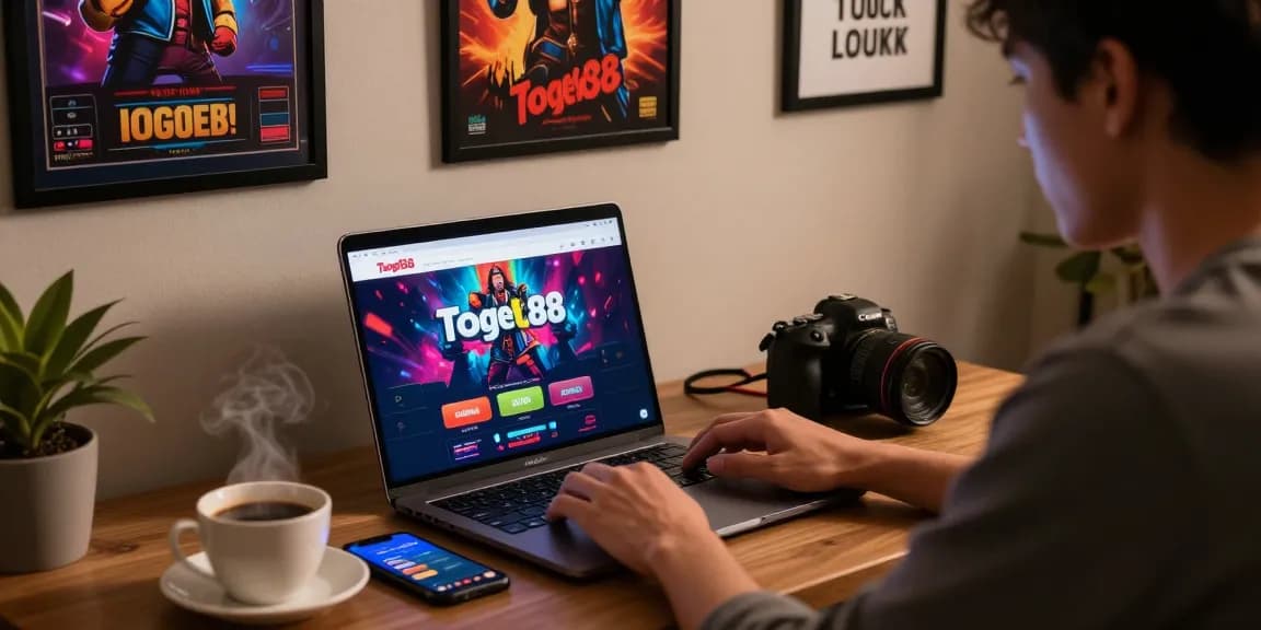 Togel88 Me Login on a laptop in an engaging home gambling scene.