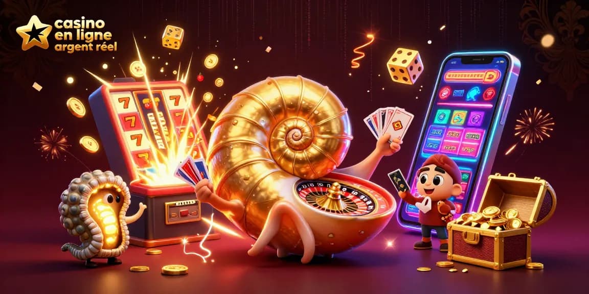 Jouez au casino en ligne argent réel avec une scène dynamique illustrant la grande nautilus et des symboles de jackpot.