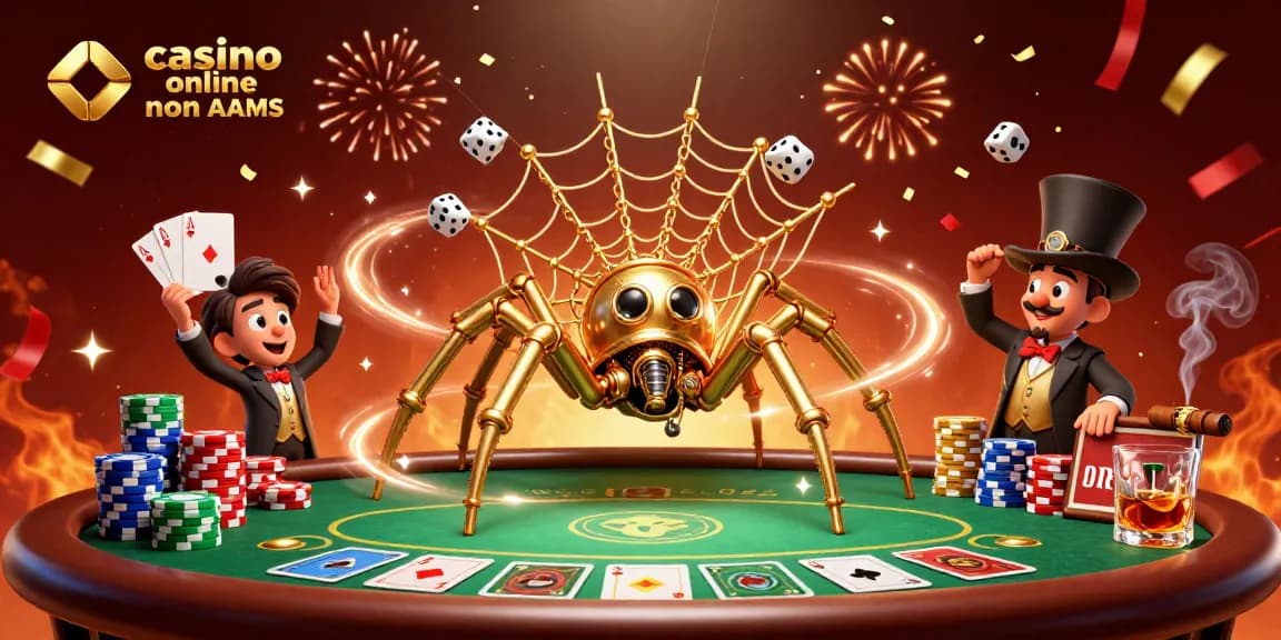 Cattura il fascino del gioco con casino online non AAMS, una scena vivace di un ragno steampunk e un'incantevole atmosfera.