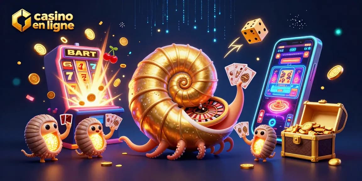 Jouer dans un casino en ligne avec un nautilus géant et des machines à sous éclatantes.