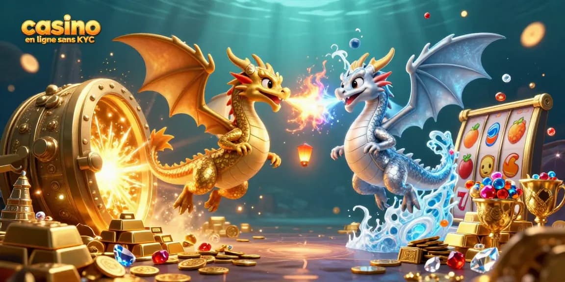 Jouez dans un casino en ligne sans KYC avec des dragons 3D et des trésors scintillants.