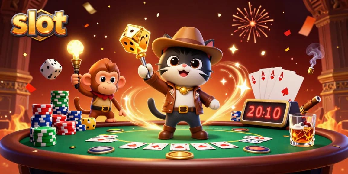 Slot menunjukkan petualangan bersama kucing arkeolog dan monyet di kasino kuno.