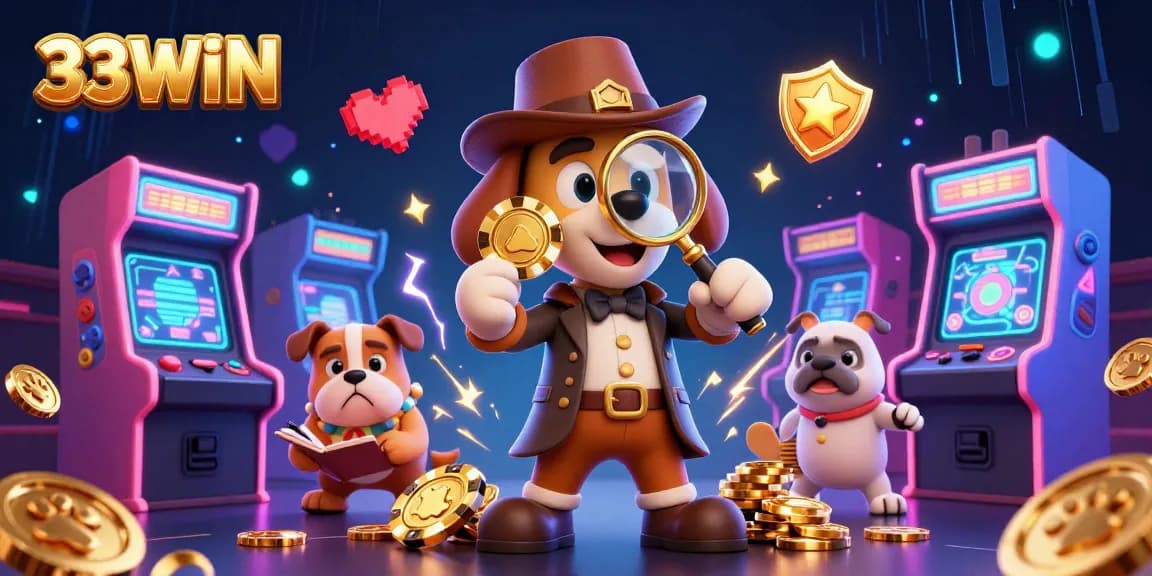 Players discover thrilling jackpots at 33WIN, guided by a detective duo in a vibrant casino.