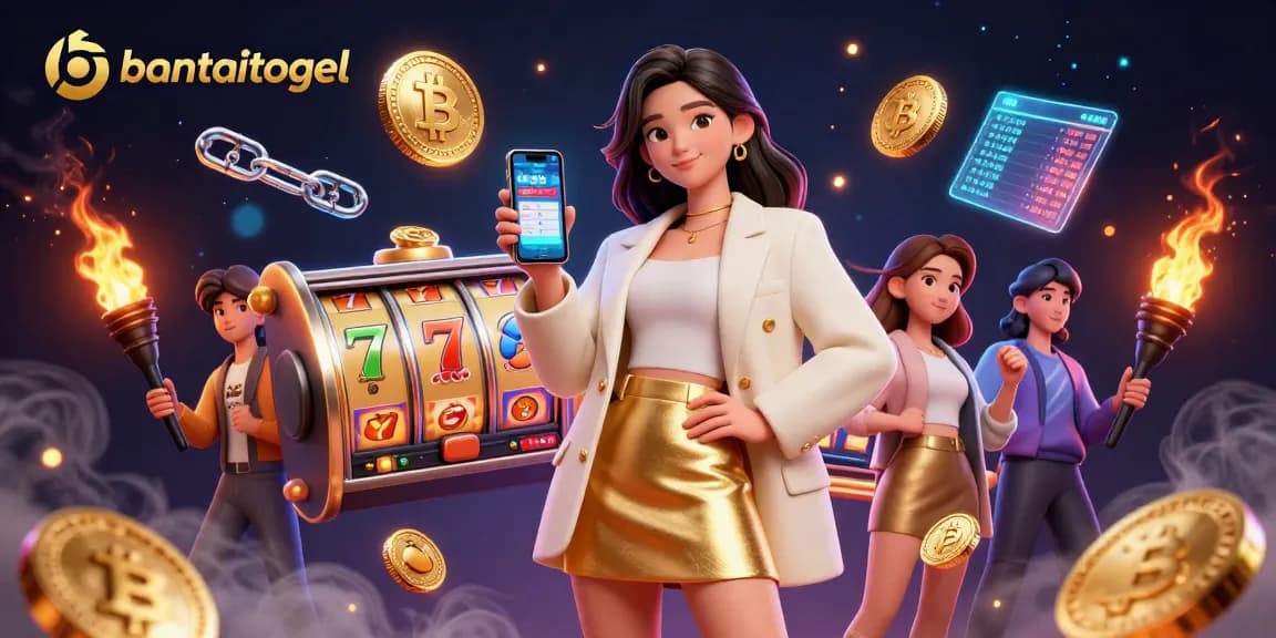 Bettors engage with bantaitogel's casino gaming apps, highlighting slot reels and jackpot excitement.