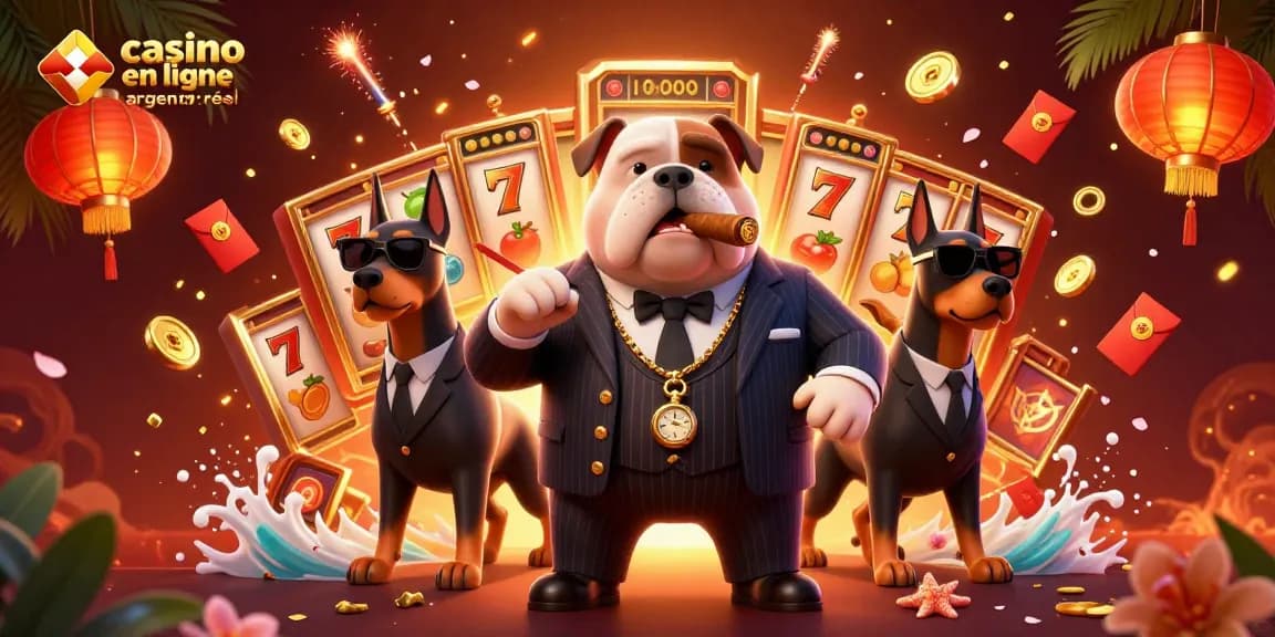 Découvrez l'énergie des jeux de casino en ligne argent réel avec un bulldog mafia et ses gardes du corps.