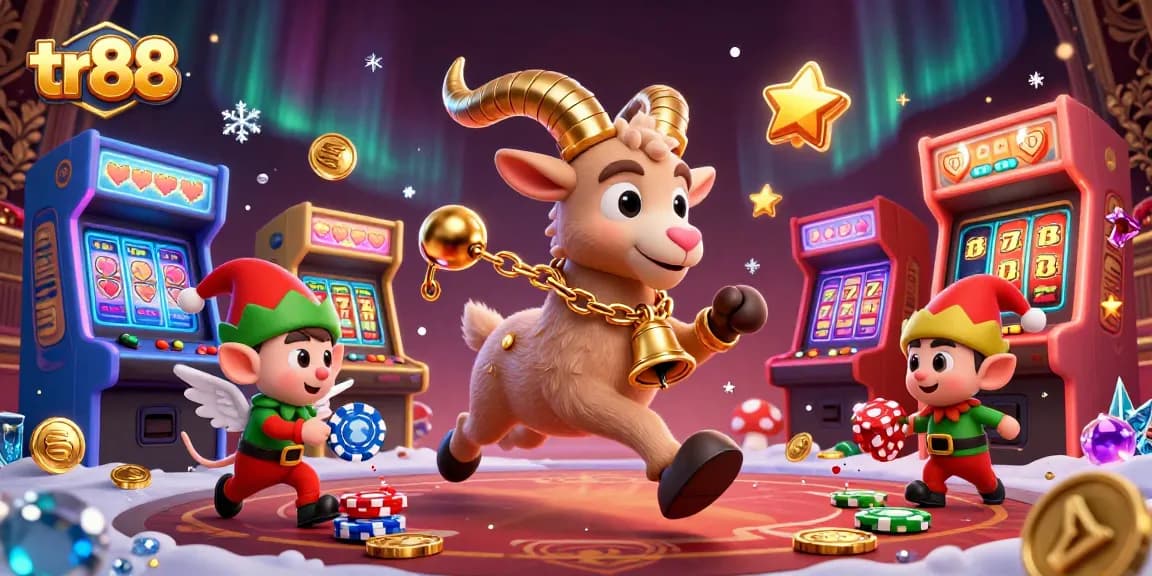 Win big at tr88 with a festive casino scene featuring playful characters and vibrant gaming elements!