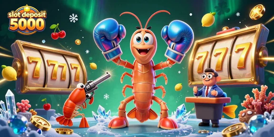 Slot deposit 5000 memperlihatkan karakter krustasea beraksi di ruang permainan dengan simbol slot yang menggiurkan.