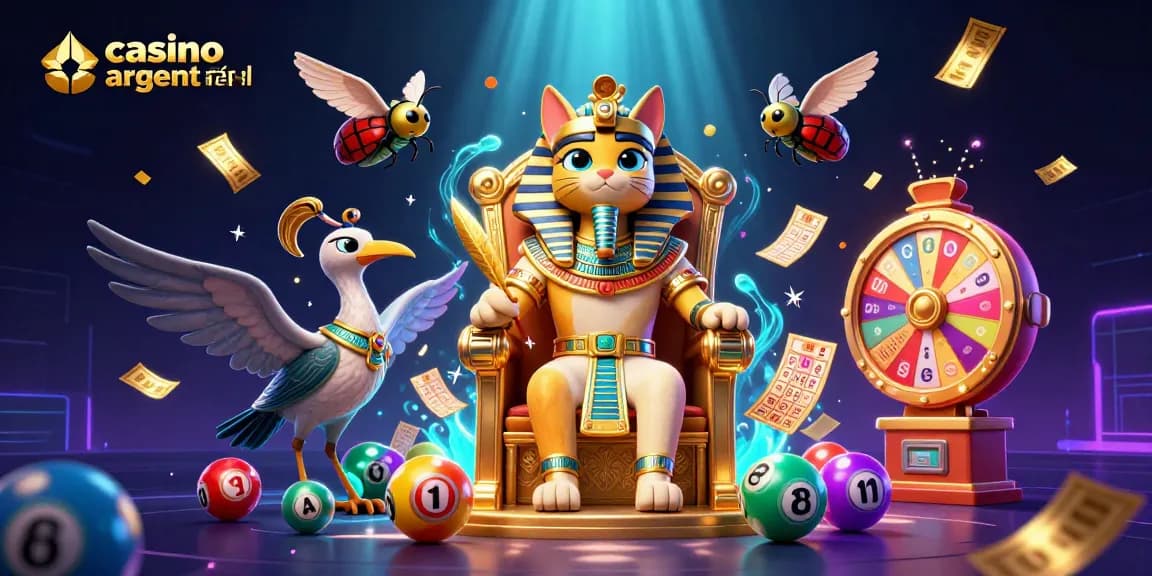 Gagnez avec des jeux excitants sur un casino en ligne argent réel, illustré par un chat pharaon égyptien.