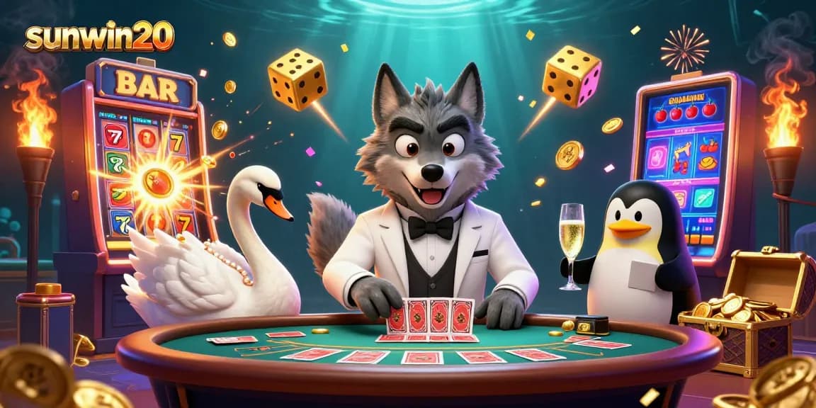 Experience exciting gameplay at sunwin20 with a dynamic casino scene featuring vibrant characters and game elements.