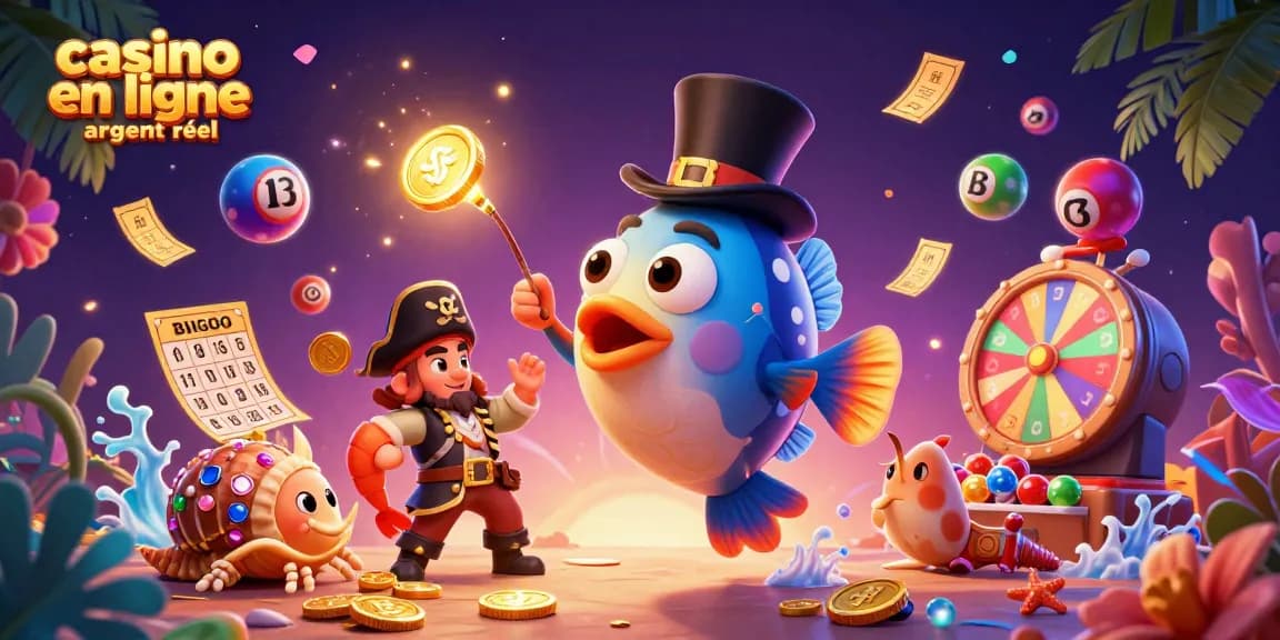 Rejoignez le fun au casino en ligne argent réel avec une illustration vibrante et dynamique.