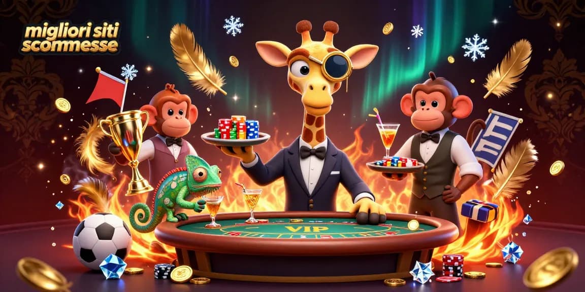 Giraffa elegante e valet che scommettono nei migliori siti scommesse, atmosfera vivace e ricca di dettagli.