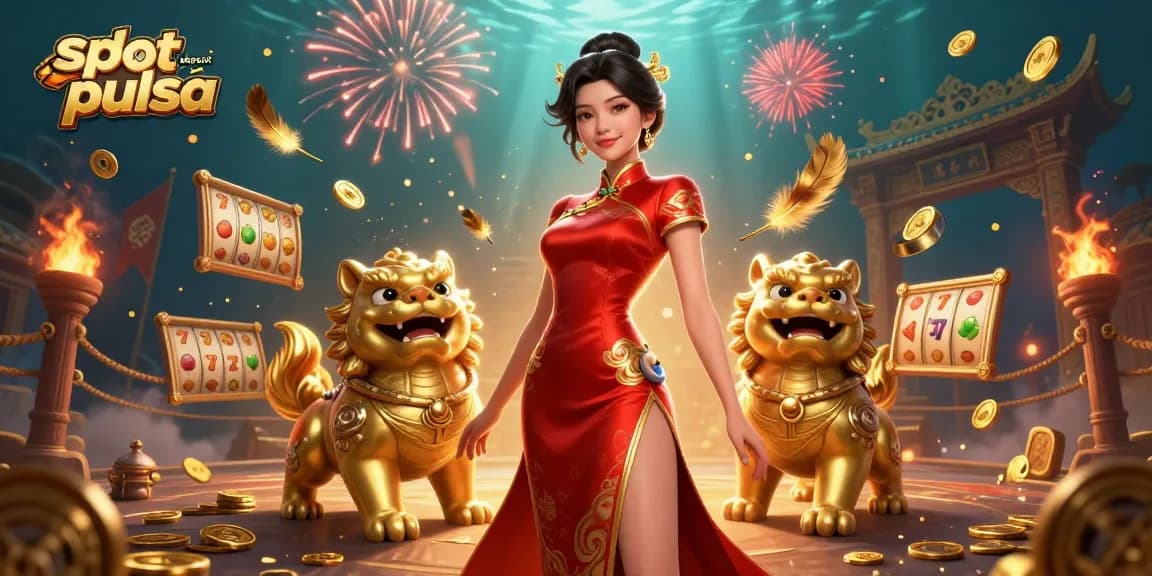 Engage with thrilling excitement at slot deposit pulsa, featuring a glamorous 3D Asian woman in a vibrant casino scene.