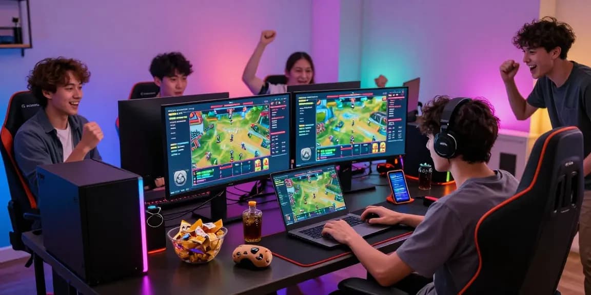Engaged player at a live sports betting event on link raja328 laptop, vibrant gaming atmosphere.