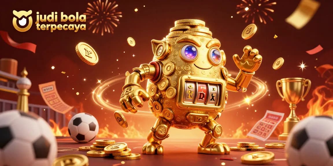 Engage in judi bola terpercaya with a vibrant 3D portrayal of betting excitement featuring golden golem and sports elements.