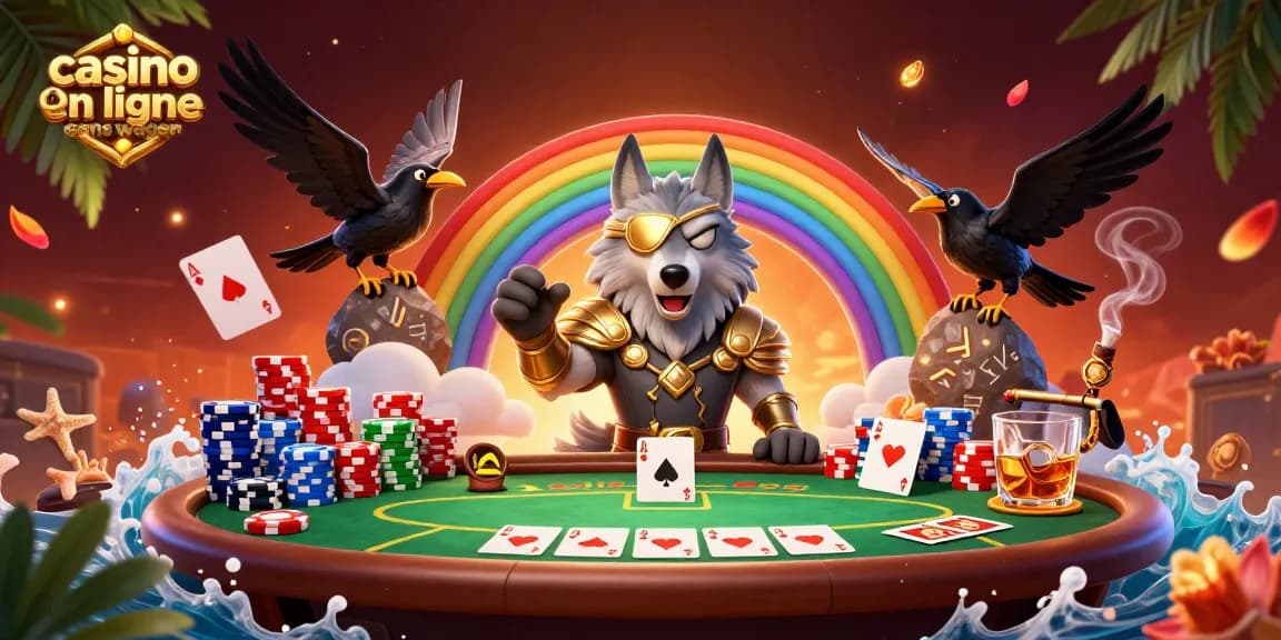 Profitez des promotions de casino en ligne sans wager, avec des personnages mythologiques devant des jetons colorés.