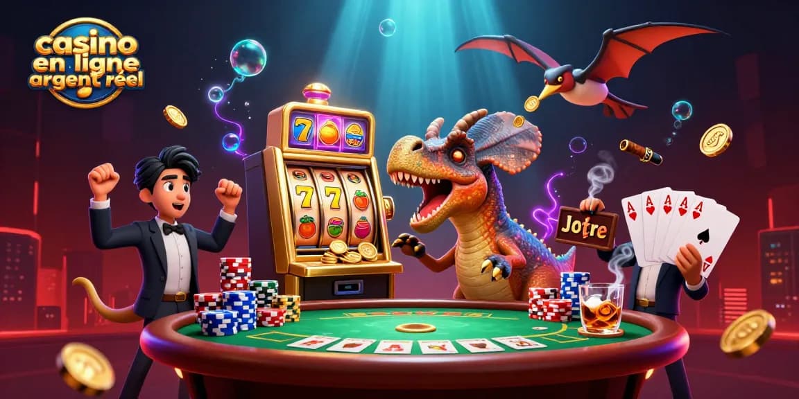 Illustration dynamique de casino en ligne argent réel avec un pachycephalosaurus et des pièces d'or.