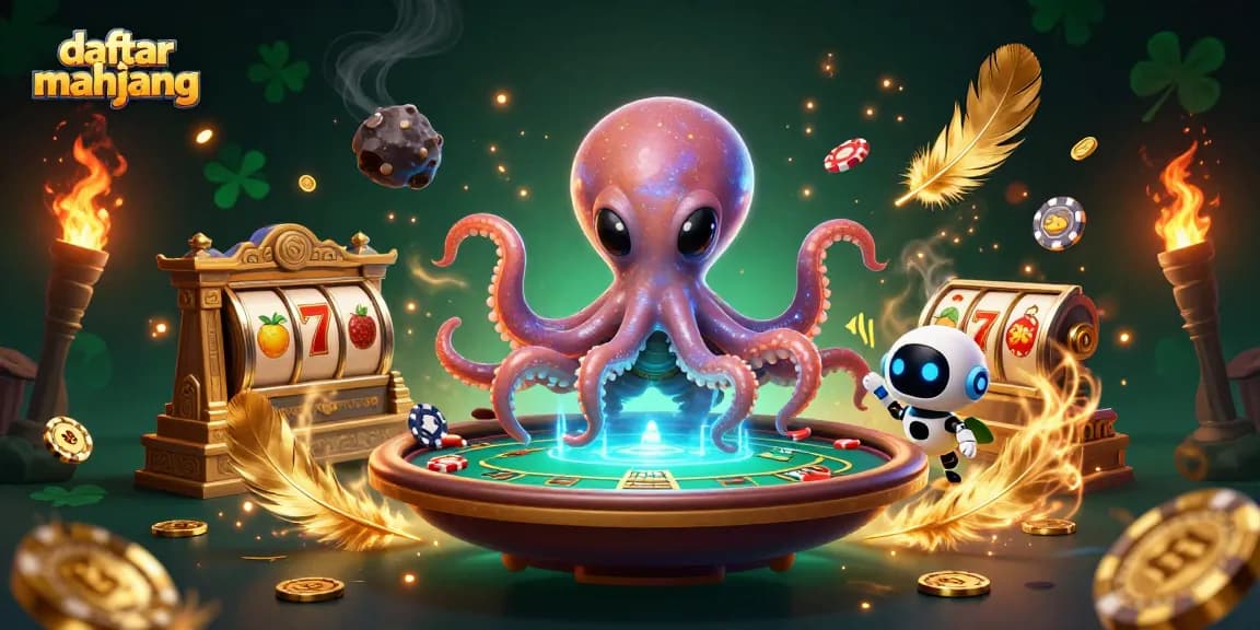 Spin to win with daftar mahjong on a holographic poker table amidst cosmic excitement.