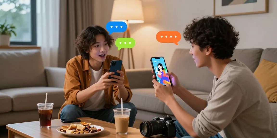 Interactive Crushon AI conversation scene with virtual characters in a cozy living room setting.