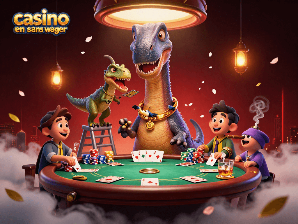 Jouez et gagnez sur un casino en ligne sans wager, avec un dinosaure et un raptor dealer captivants.