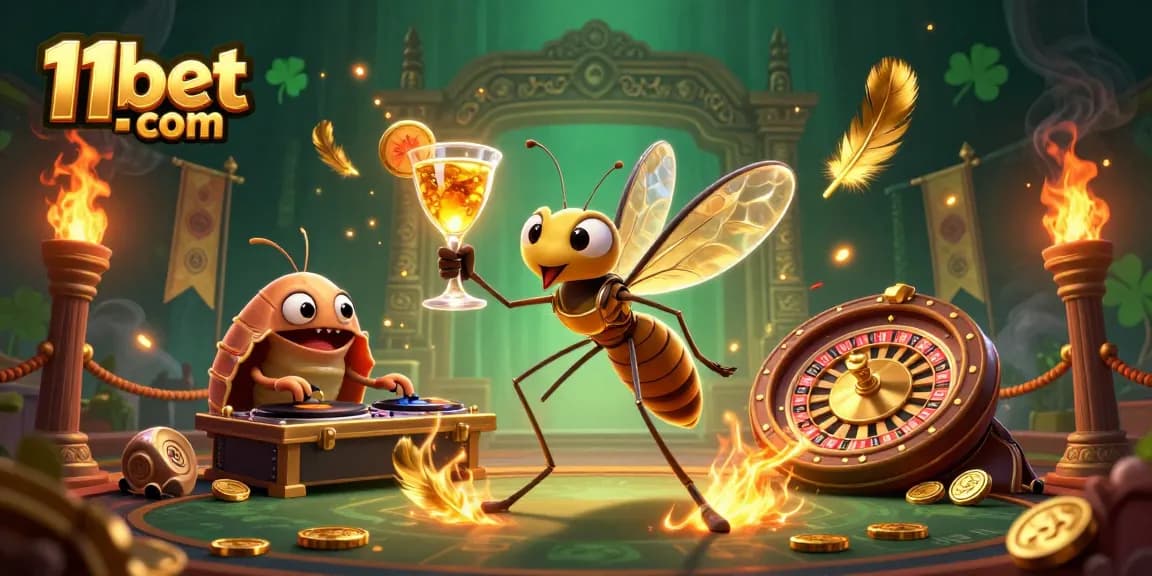 Spin winning chances at 11bet com with a vibrant 3D casino scene featuring unique characters, cocktails, and excitement.