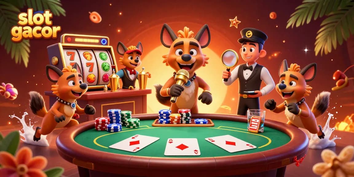 Experience the thrill of slot gacor action with vibrant hyenas in a comedic casino setting.