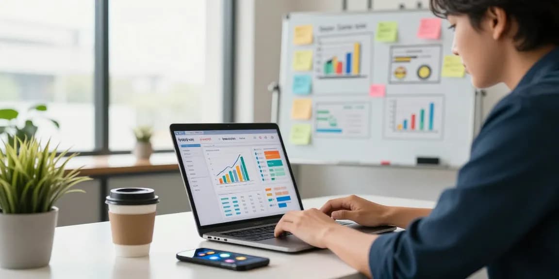 Engaging digital marketing workspace illustrating https://raja328.com/ strategies with analytics dashboard and strategy notes
