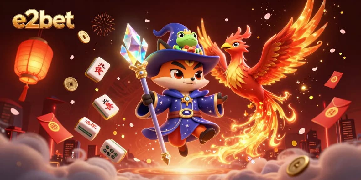 Experience thrilling games with e2bet in a vibrant 3D magical casino illustration showcasing exciting elements.