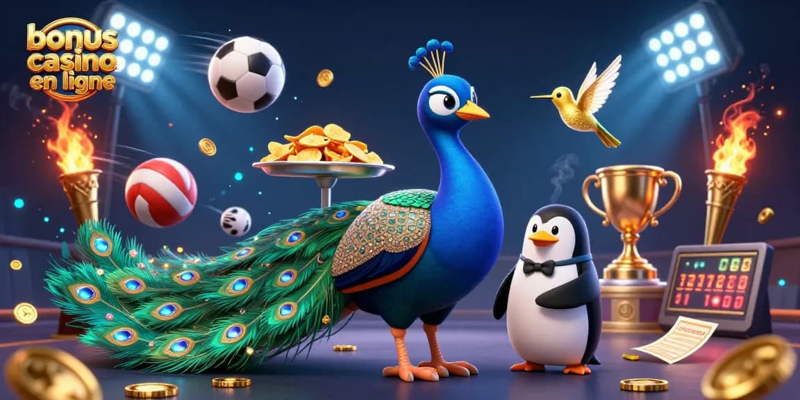 Profitez de bonus casino en ligne avec une illustration dynamique, mettant en vedette des éléments captivants