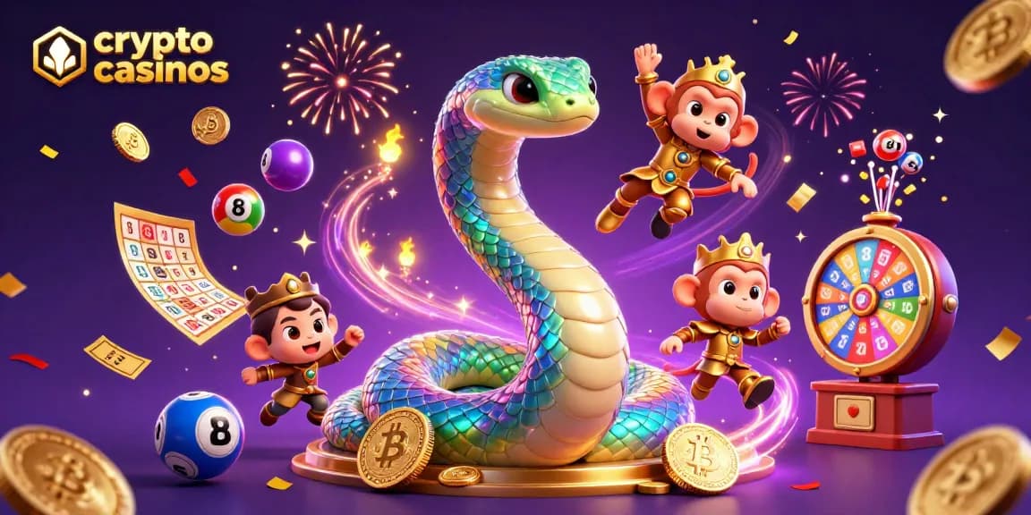 Les crypto casinos amènent l'excitation avec des pièces de blockchain et des boules de loterie colorées.