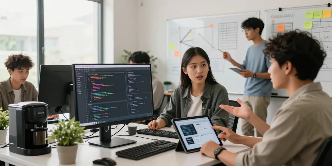 Team collaboration at telegramin-cn.com workspace, showcasing developers coding and brainstorming.